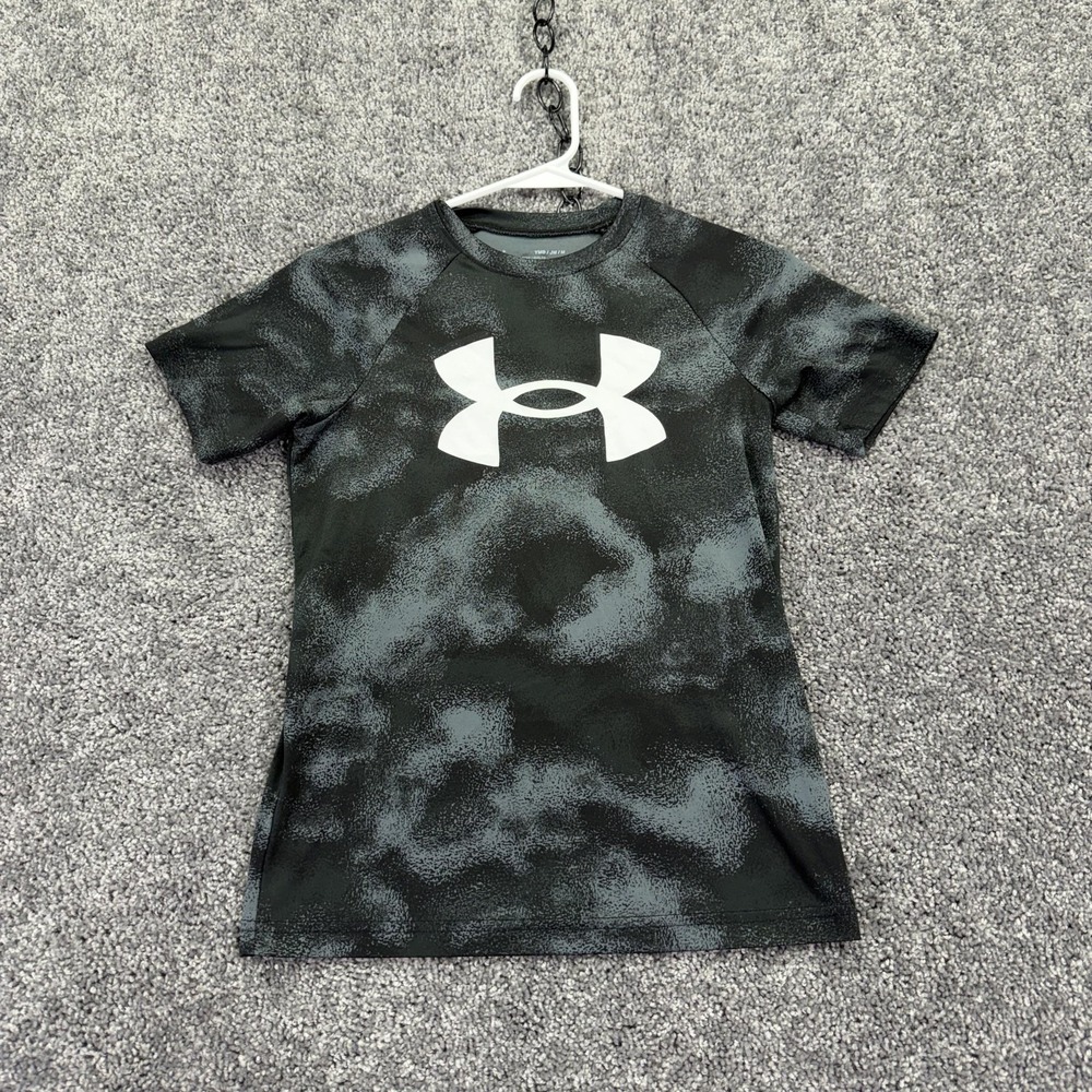 Under Armour Shirt Kids Medium Black Camo Short Sleeve Crewneck Logo Tee Sport